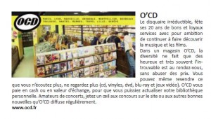 Actualités commerciales Télérama - disquaire O'CD